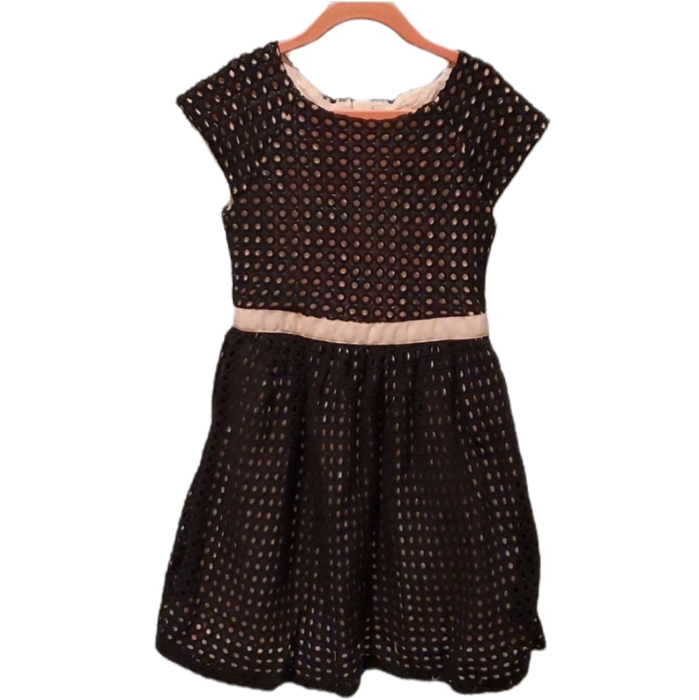 Kate Spade Black Crochet Eyelet Dress with Pink Grosgrain Ribbon Waist - Picture 1 of 11